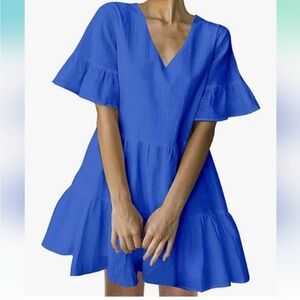 4 New! FANCYINN Shift Dress with Pockets Blue Bell Sleeve Ruffle Hem Size XL